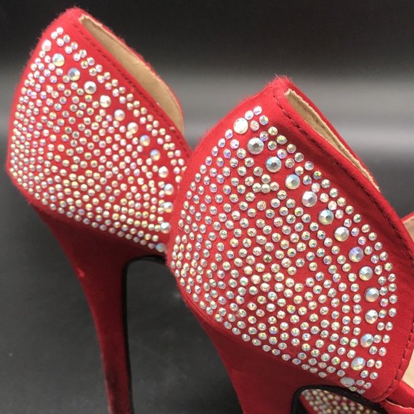 Womens Heels Heart in D Red Rhinestone Stilettos size 7.5 - Picture 11 of 12
